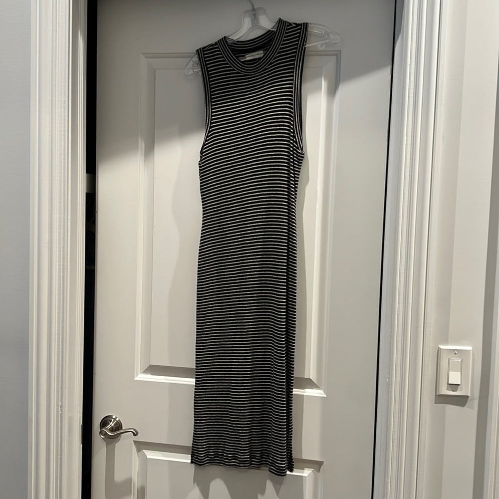 Black and white striped madewell midi dress